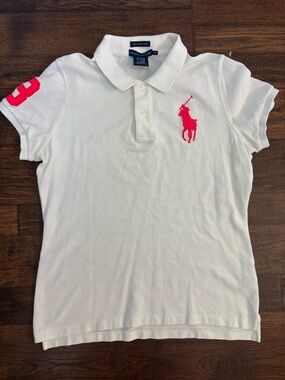 Ralph Lauren The Skinny Polo #3 Women's L Big Pink Pony Polo Shirt